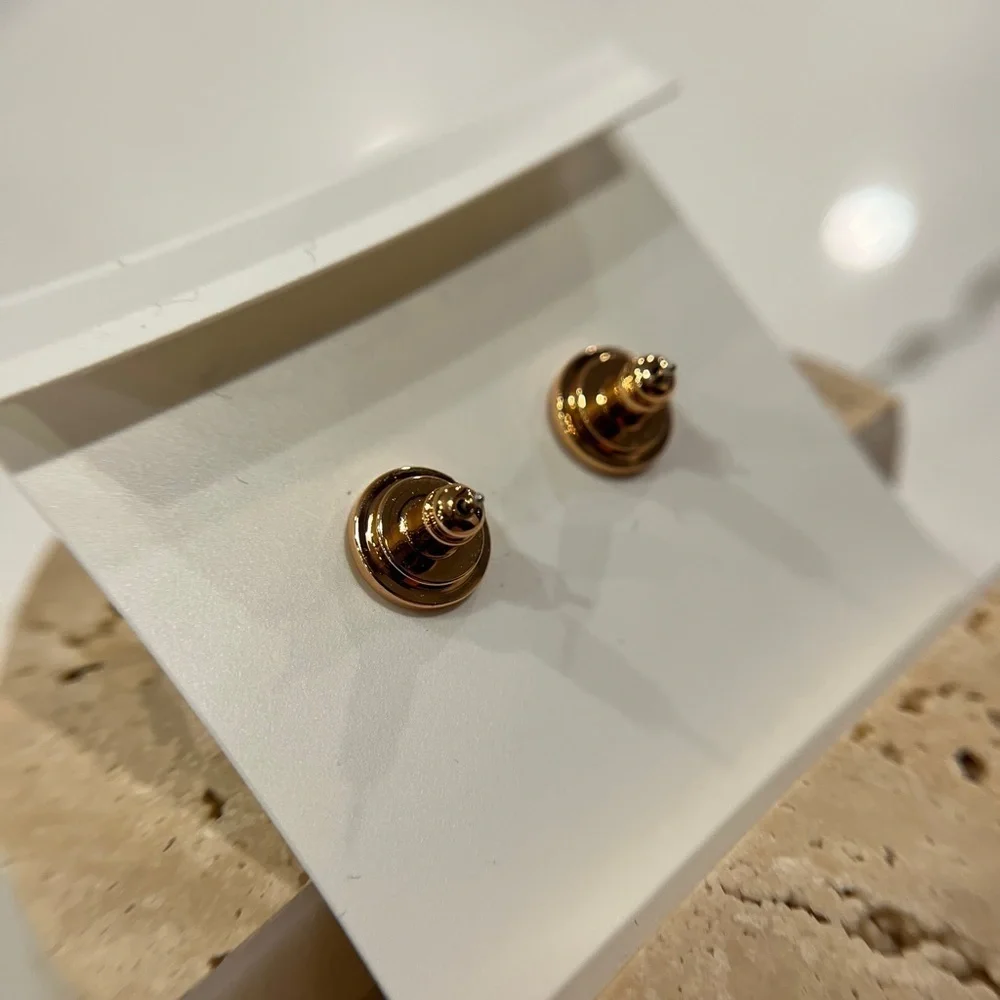 NWT Tory Burch Icon Pavé Circle Stud Earrings Rose Gold/Crystal OS Old Money
